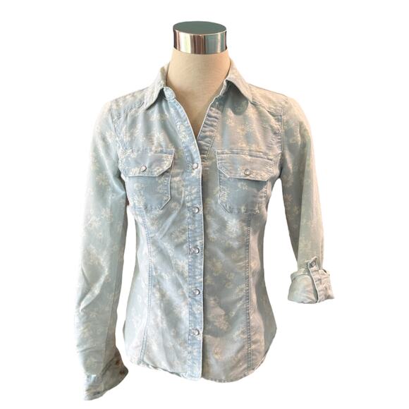 Bongo Small Light Floral Western Style Denim Shirt - Picture 1 of 7